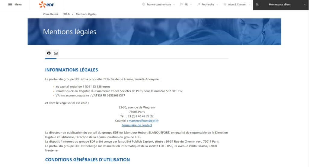 mentions légales EDF