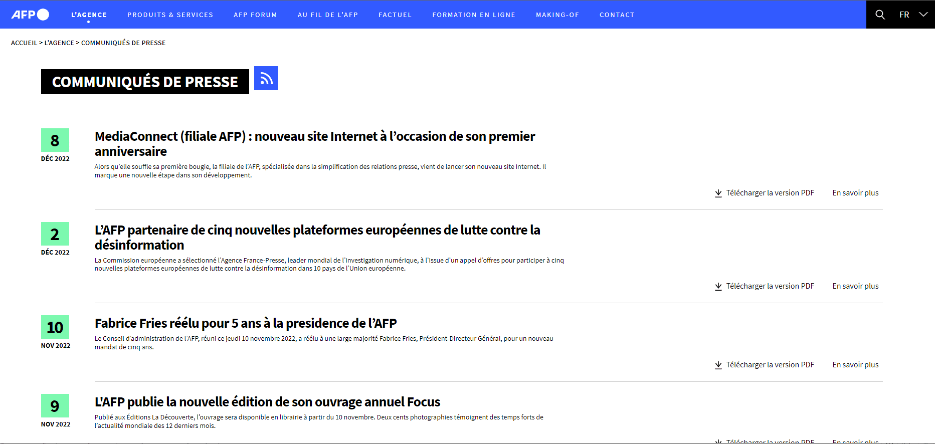 AFP communiqués de presse