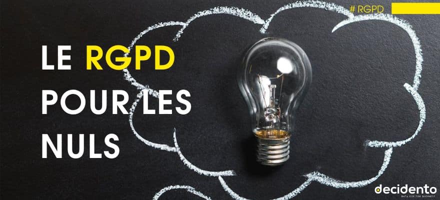 Texte RGPD avec ampoule sur fond noir.