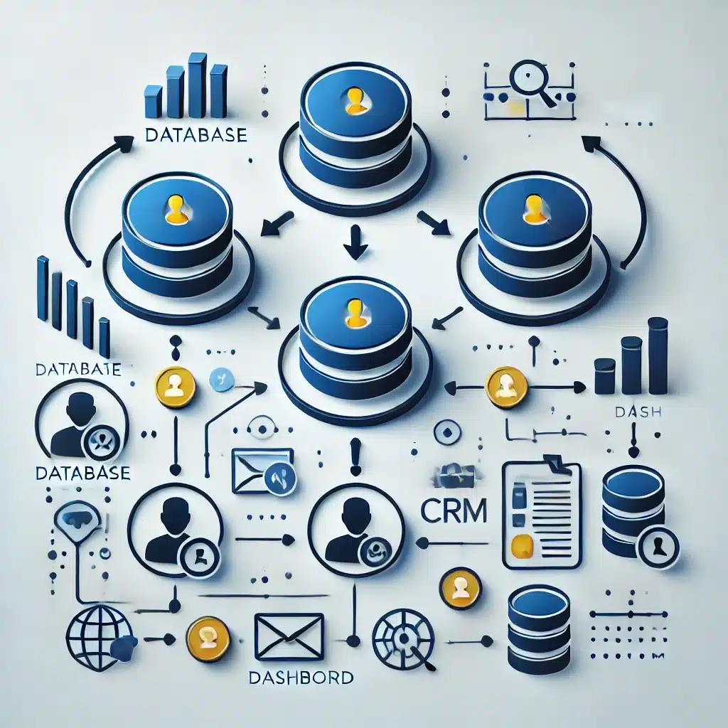 Illustration conceptuelle de gestion de base de données et CRM.