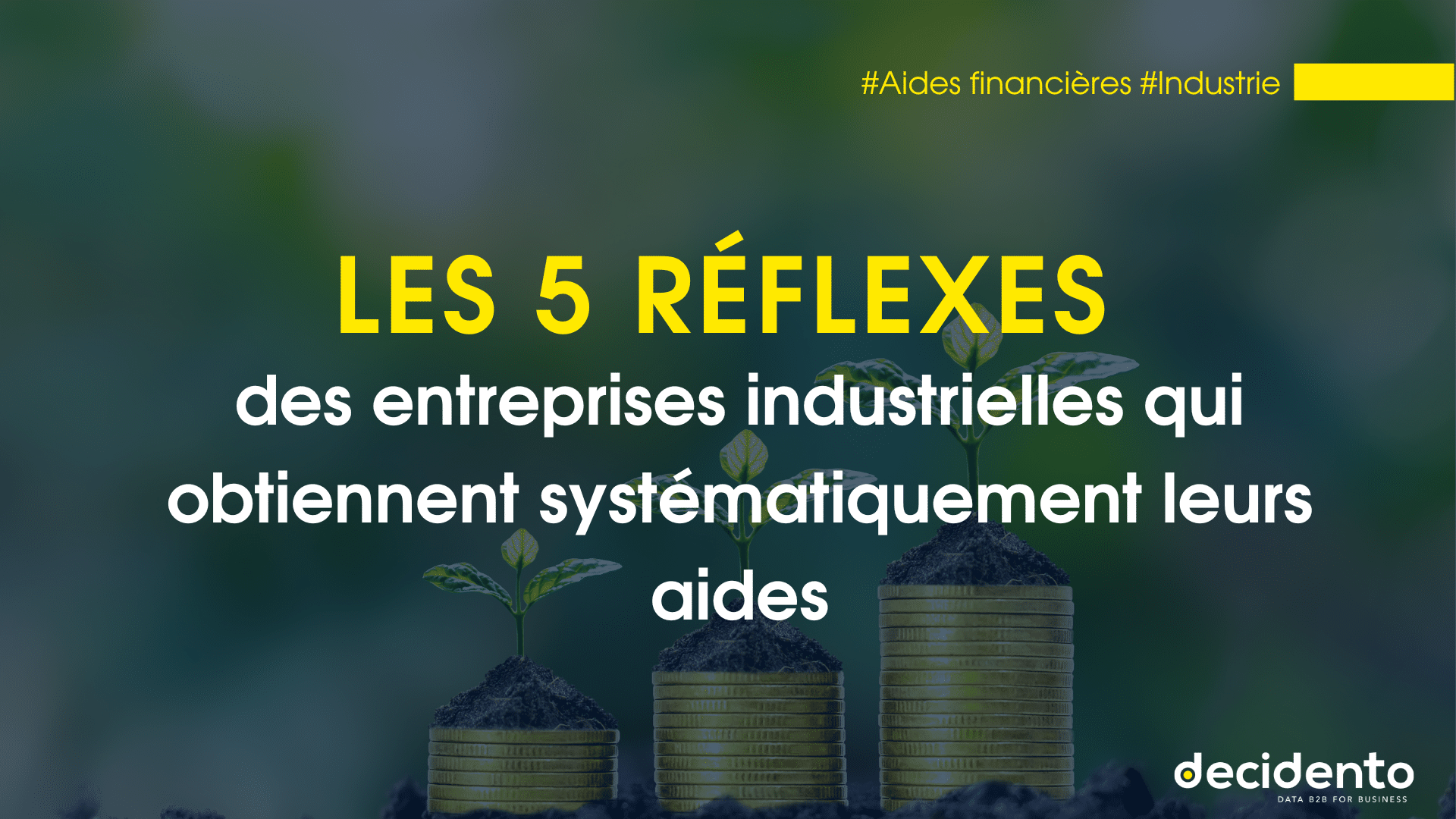 Plantes poussant sur pièces, texte sur aides industrielles.
