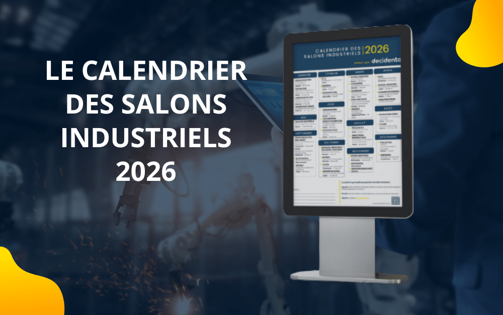 Calendrier salons industriels 2026 sur écran numérique.