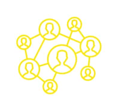 Icône de réseau social avec profils connectés.