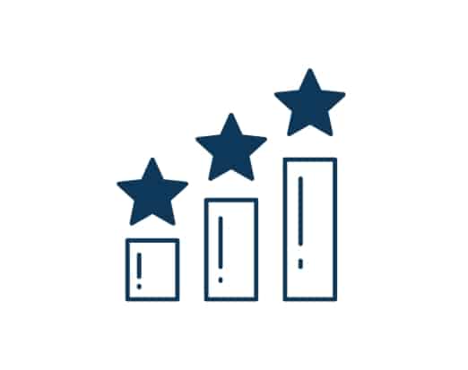 Barres croissantes avec étoiles au-dessus, symbolisant progrès.