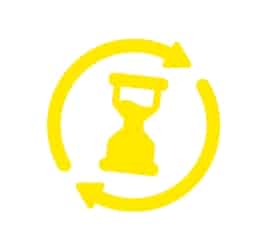 Icône sablier jaune avec flèches circulaires